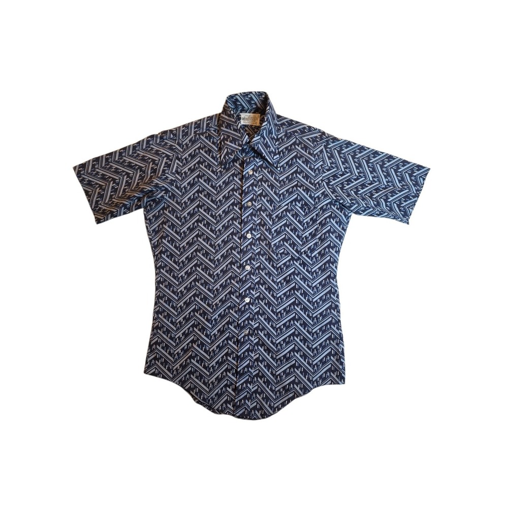 Vintage 70s Kmart Permanent Press Geometric Chevron Button Up Shirt Mens S